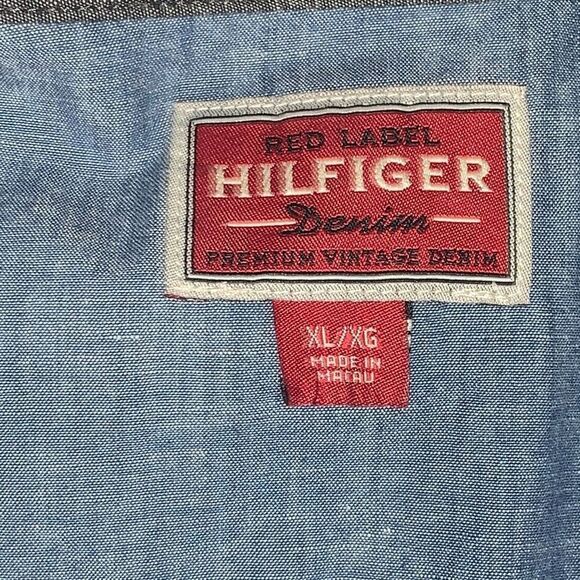 Vintage Tommy Hilfiger Red Label Denim Mens XL Black Pinstripe Button Down Shirt - Picture 2 of 8